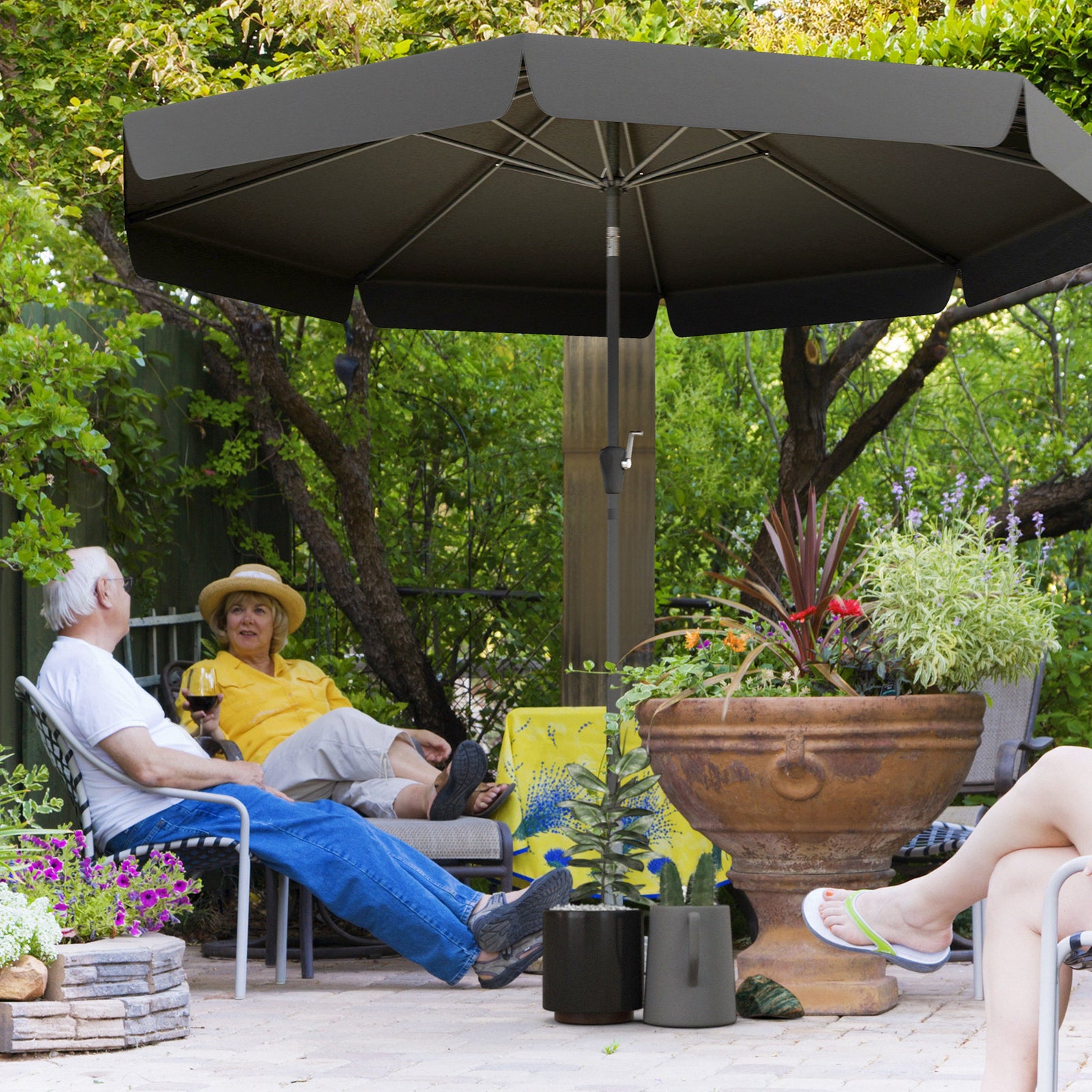 2.7m Patio Umbrella With Crank Garden Parasol | Black