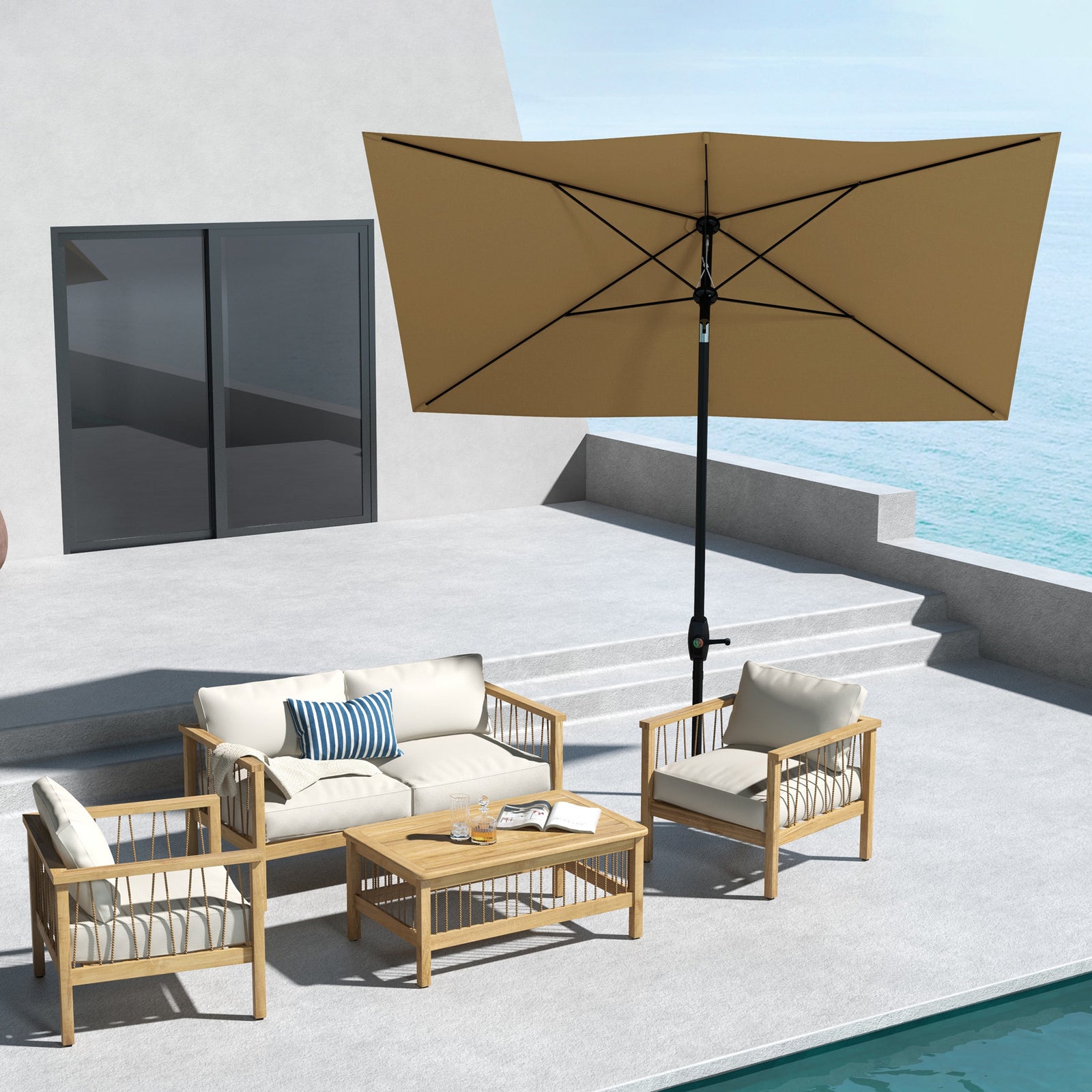 2x3m Rectangular Parasol Patio Outdoor Table Umbrella | Brown