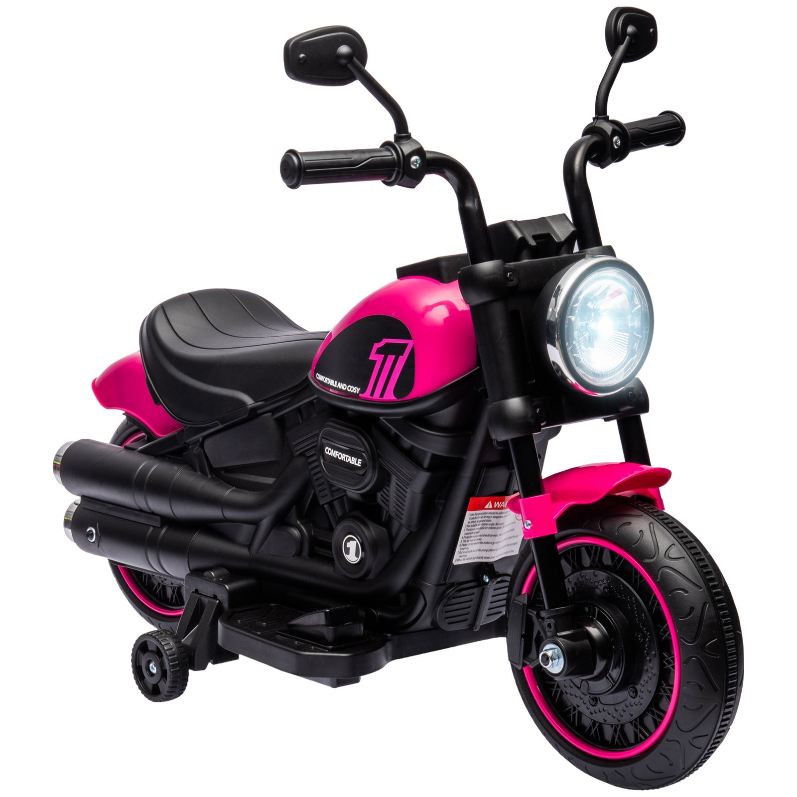 6v Electric Motorbike With Training Wheels, One-button Start | Pink