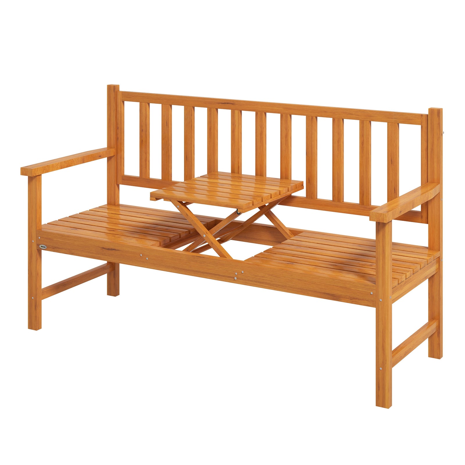 Outdoor Bench With Liftable Middle Table, 153cm Wood Garden Bench