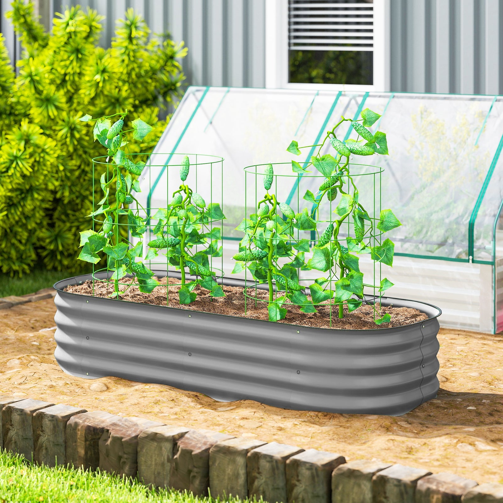 Galvanised Raised Garden Bed Planter Box With Safety Edging | Silver