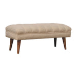 Solid Wood Cream Boucle Puffer Bench