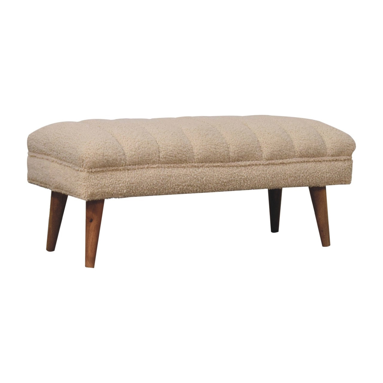 Solid Wood Cream Boucle Puffer Bench