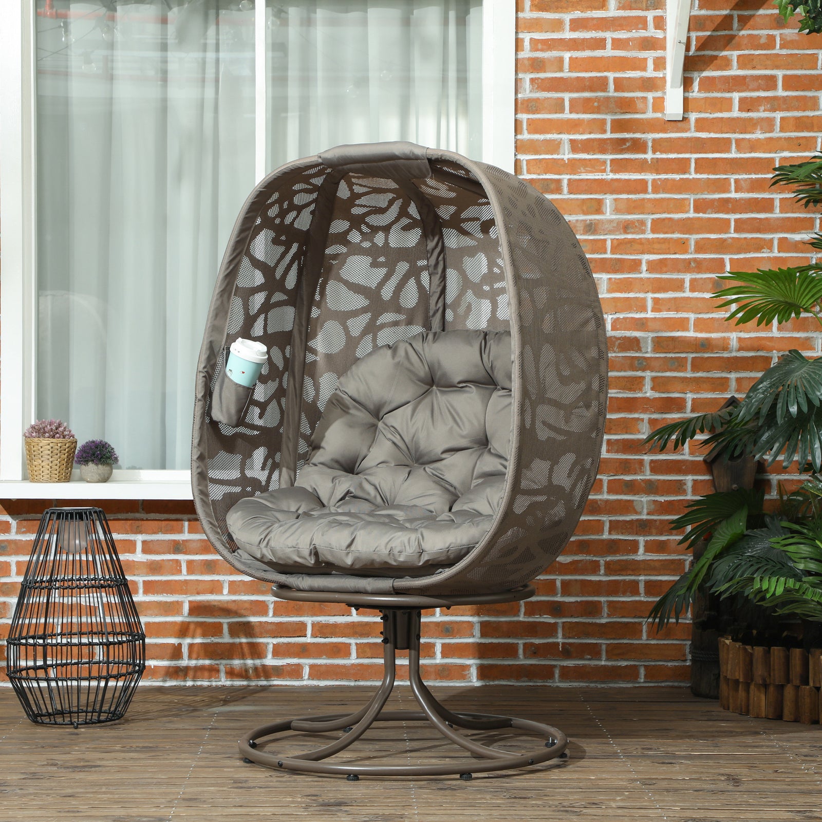 Foldable Egg Chair With Cushions, Outdoor Swivel Lounger | Sand