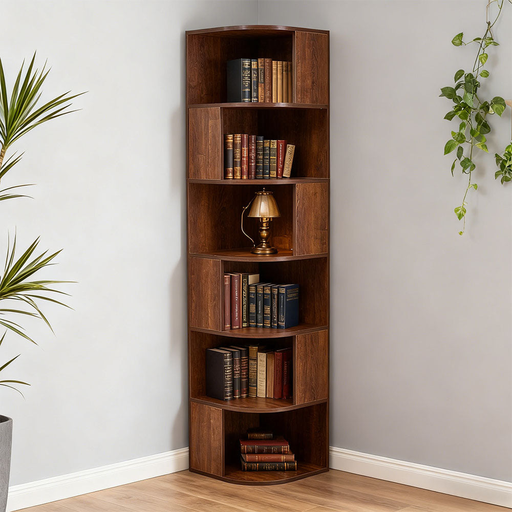 6-tier Wooden Corner Storage Shelf | Walnut