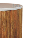 Fluted Marble Side Table In Solid Wood – Light Brown Finish