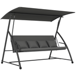 Outsunny 2-in-1 Swing Chair 3 Seater Hammock Cushion Bed Tilt Canopy Grey
