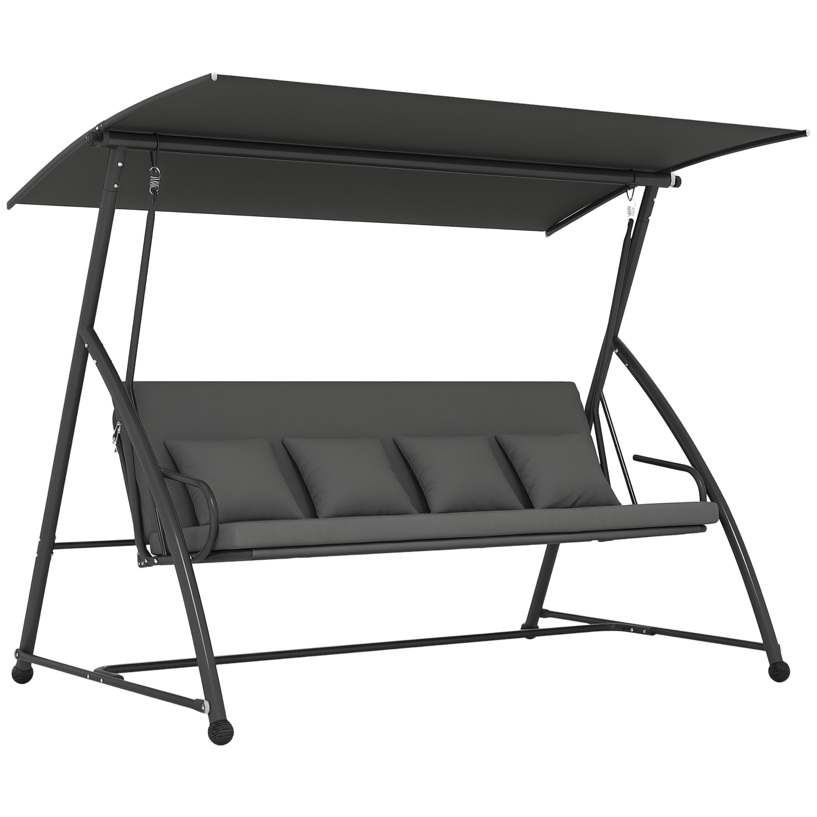 Outsunny 2-in-1 Swing Chair 3 Seater Hammock Cushion Bed Tilt Canopy Grey