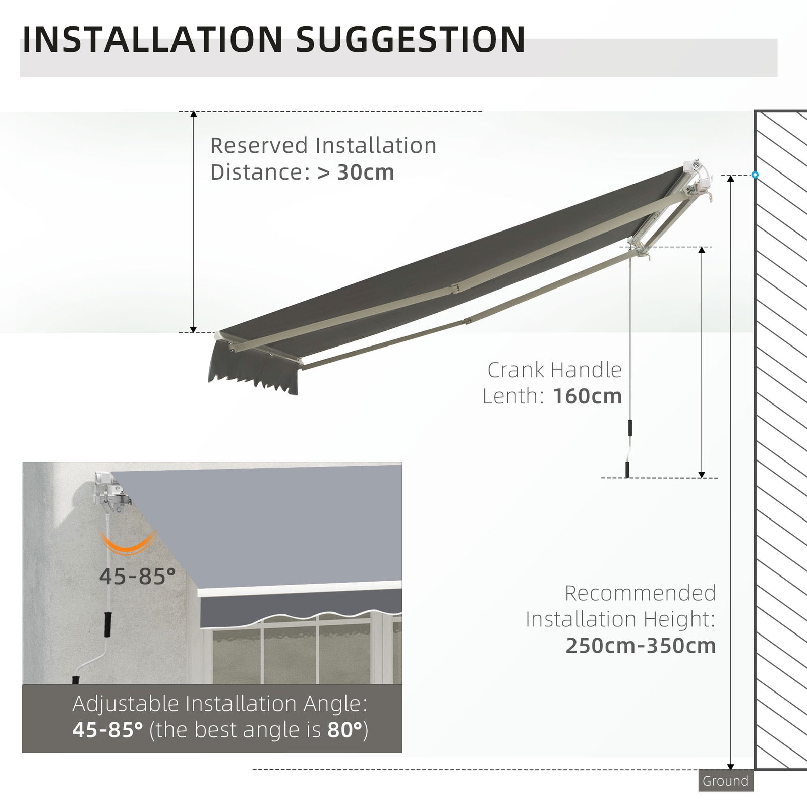 2.5x2m Garden Patio Manual Awning