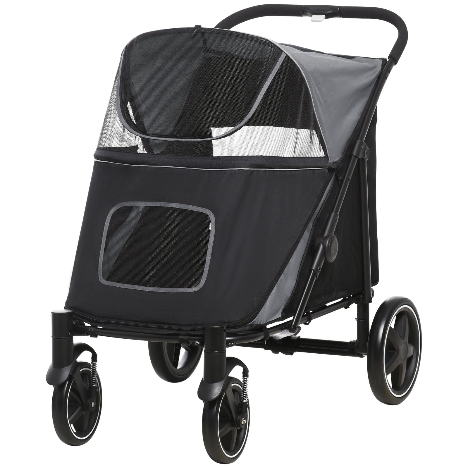 Foldable Dog Carriage W/ Universal Wheels, Shock Absorber | Black