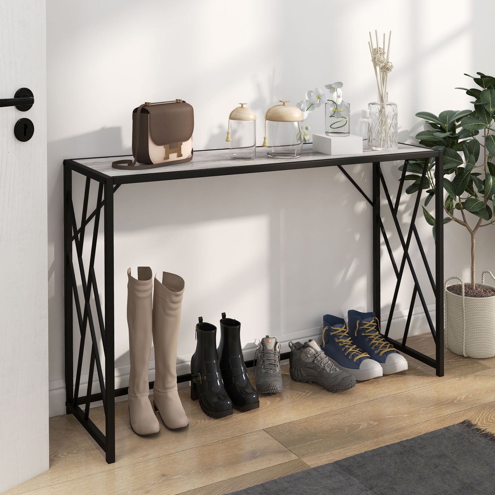 Vintage Sofa Table, Metal Frame Console Table For Hallway