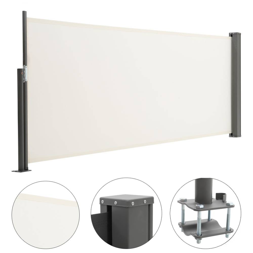 Retractable Side Awning 300cm Patio Privacy Screen Uv & Water Resistant Polyester Garden Balcony Wind Screen (1.2m/1.4m H) | 1.2m | Beige