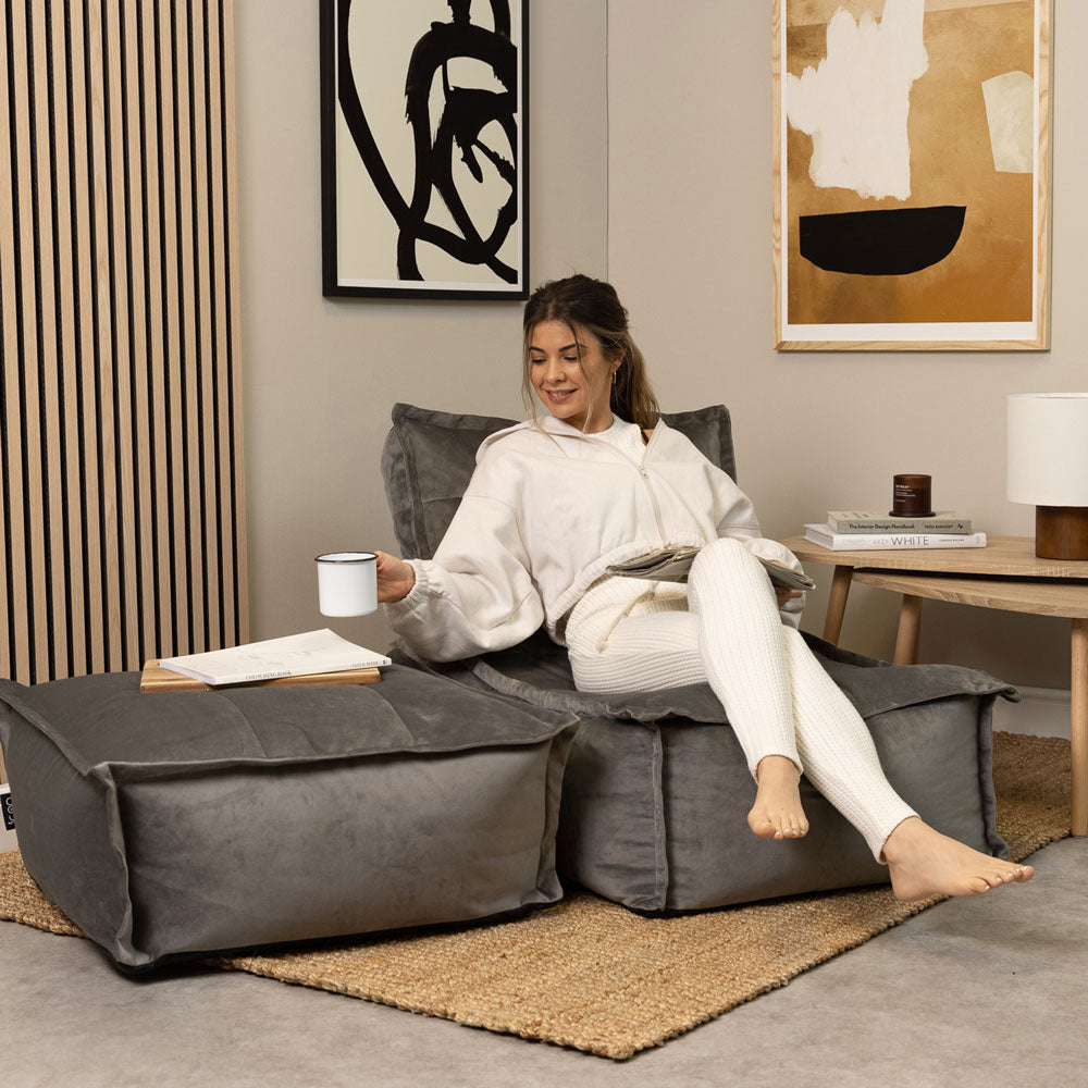 Vita Velvet Footstool Bean Bag Pouffe | Charcoal
