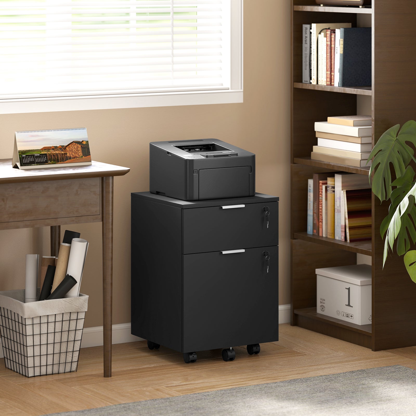2 Drawer Filing Cabinet With Adjustable Hanging Bars For A4 And Letter | Black