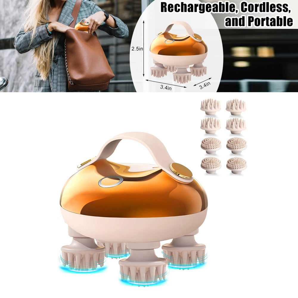 Electric Scalp Massager With 8 Interchangeable Heads, Ipx7 Waterproof, Type-c Rechargeable | Gold