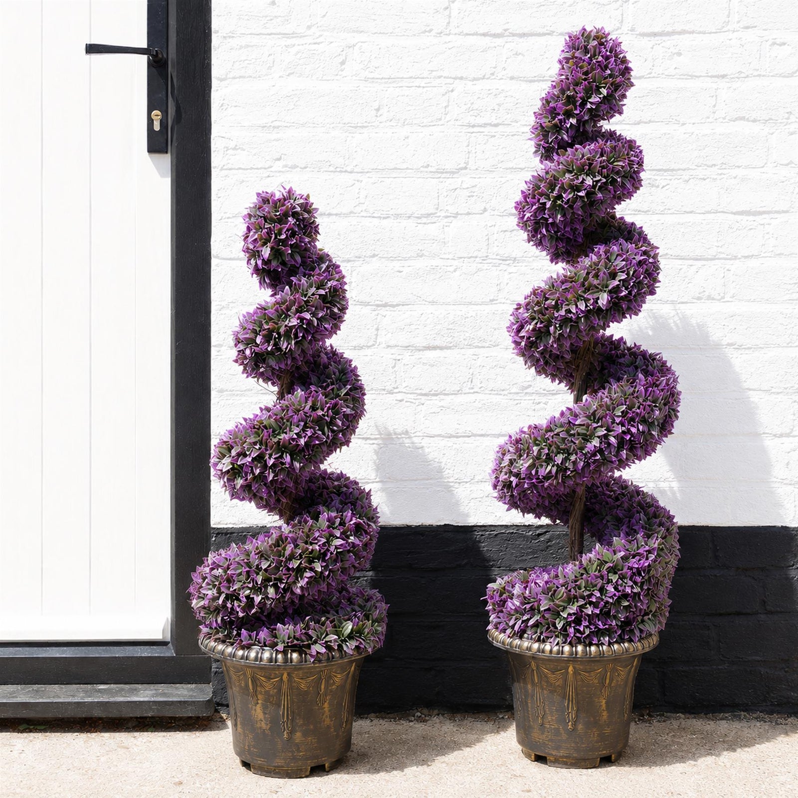 120cm Pair Of Purple Large  Spiral Topiary Trees With Decorative Planters