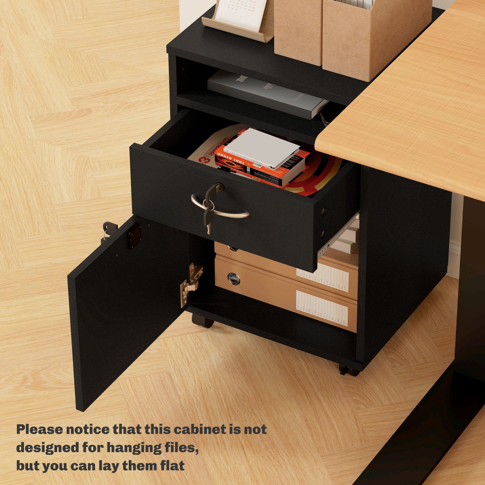 60cm Storage Cabinet With Drawers And Open Shelf | One Size | Black