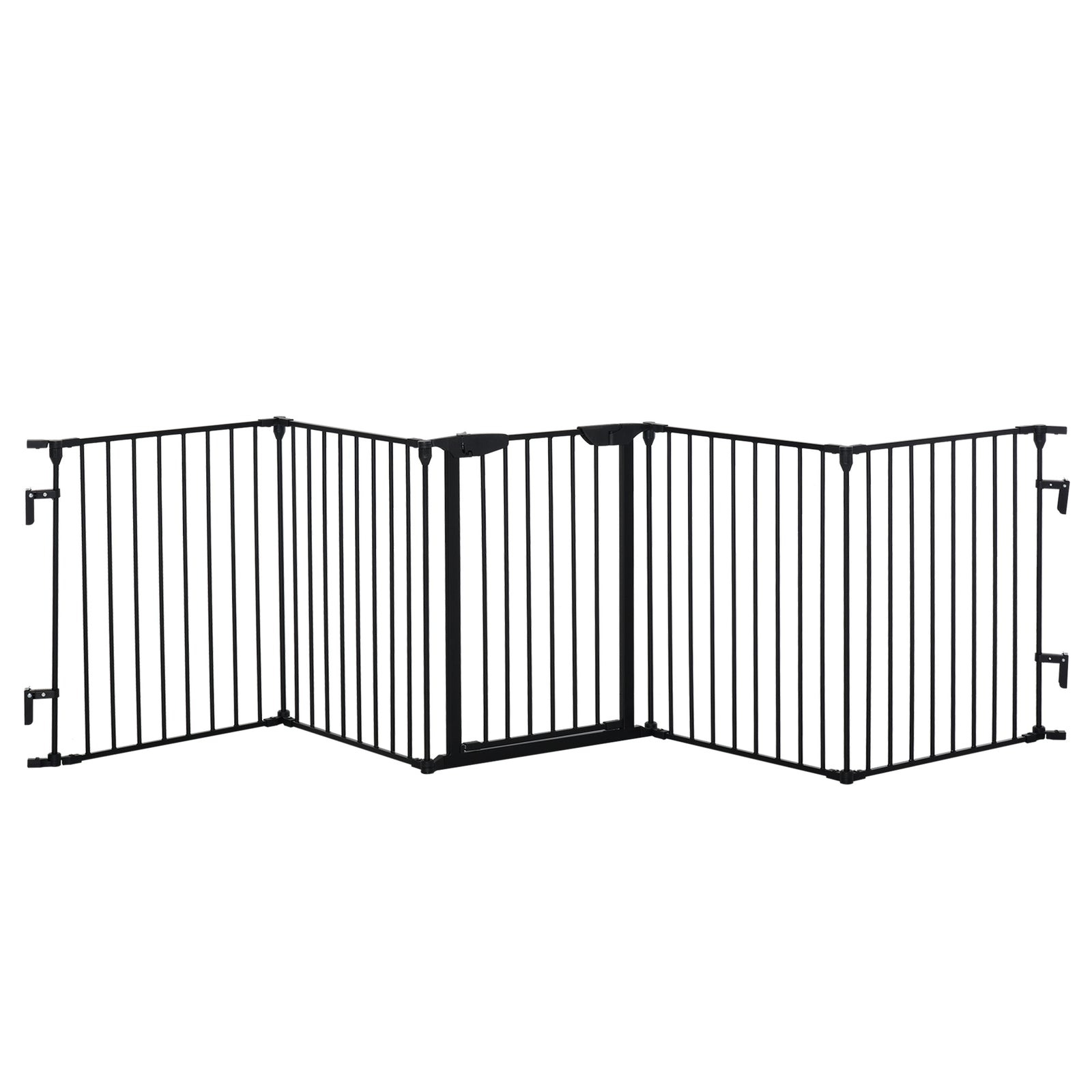 Pet Safety Gate 5 Panels Playpen Metal Fence W/ Walk Through Door | Black