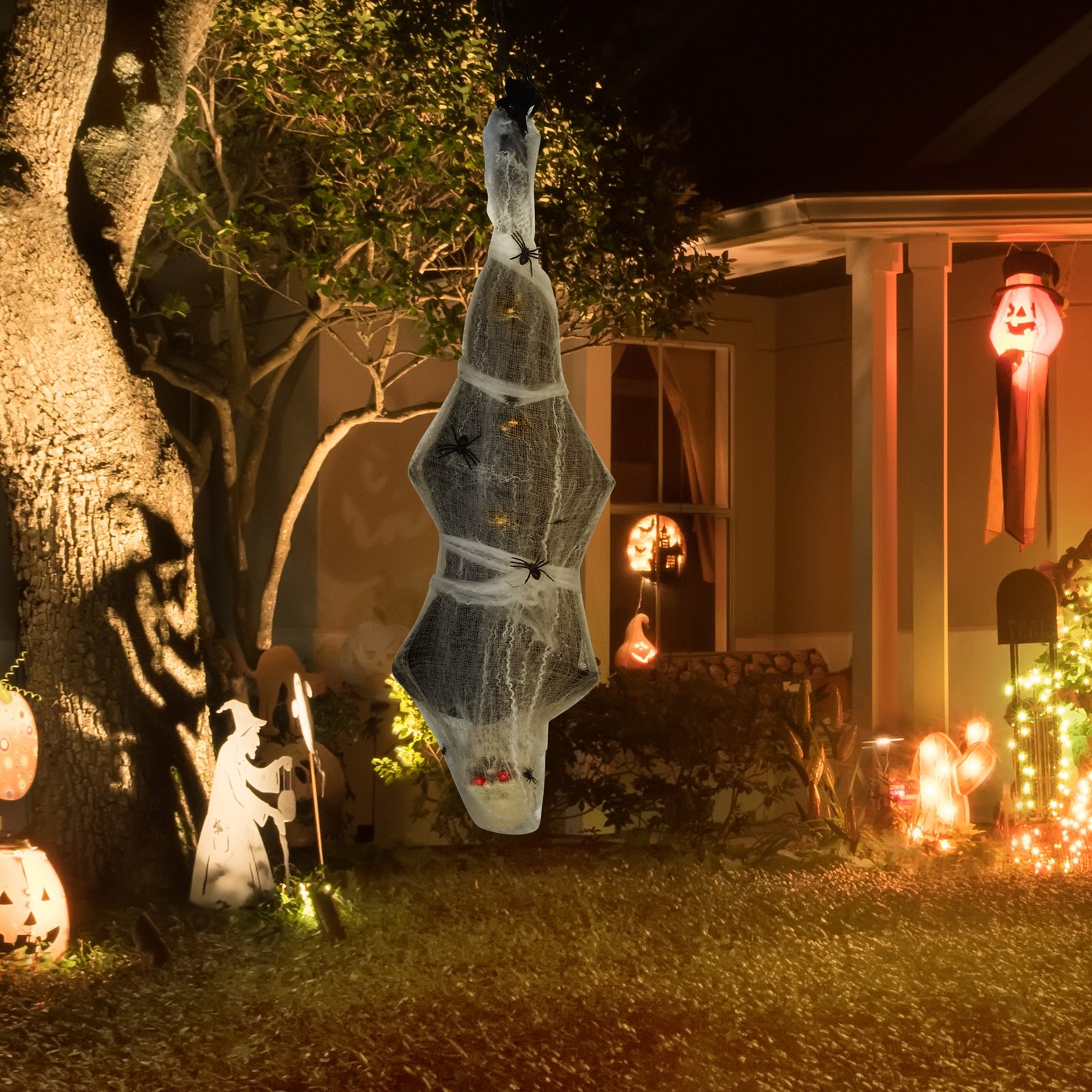 5.5ft Animated Halloween Decoration Hanging Mummy With Spider Web