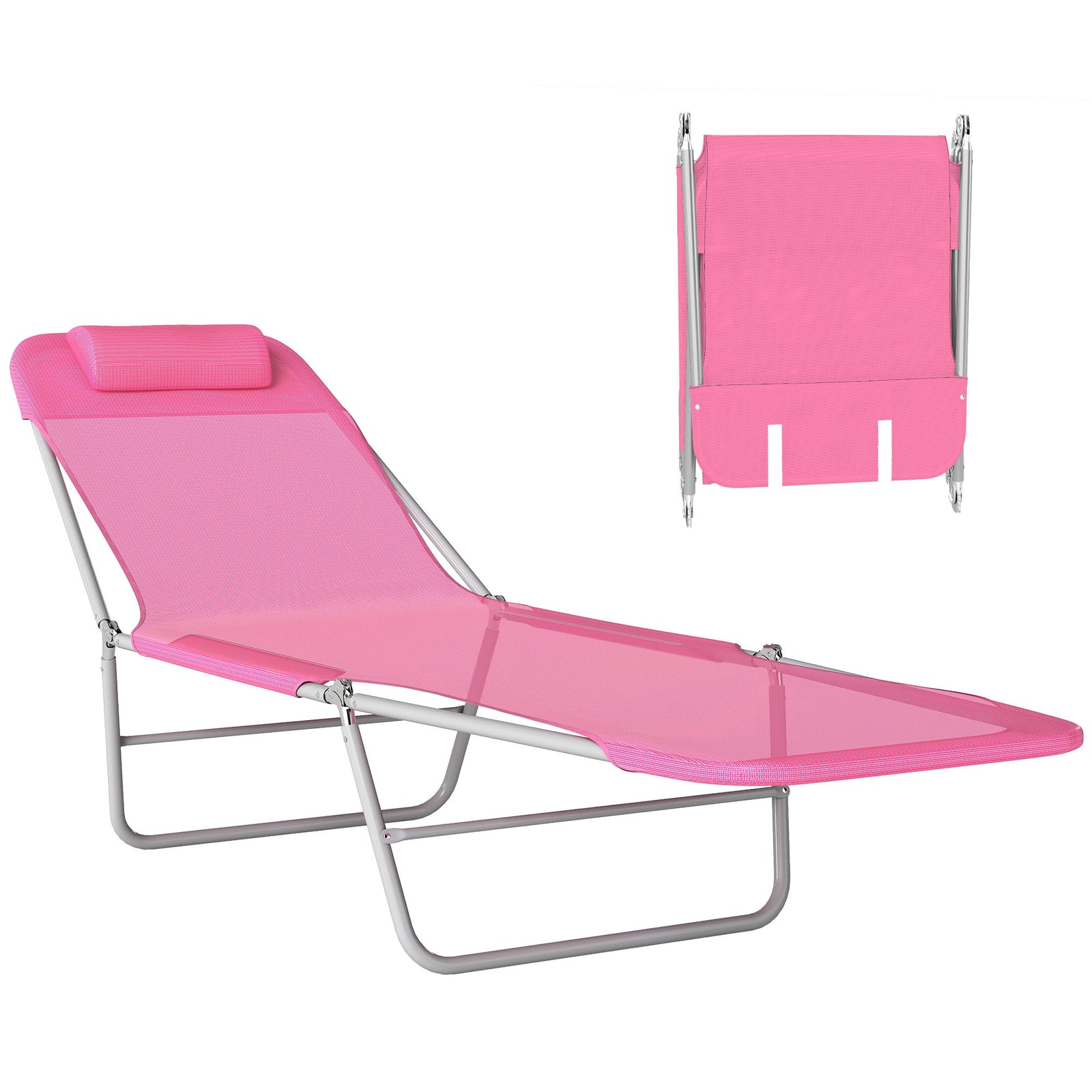 Adjustable Sun Bed Garden Lounger Recliner Relaxing Camping | Pink