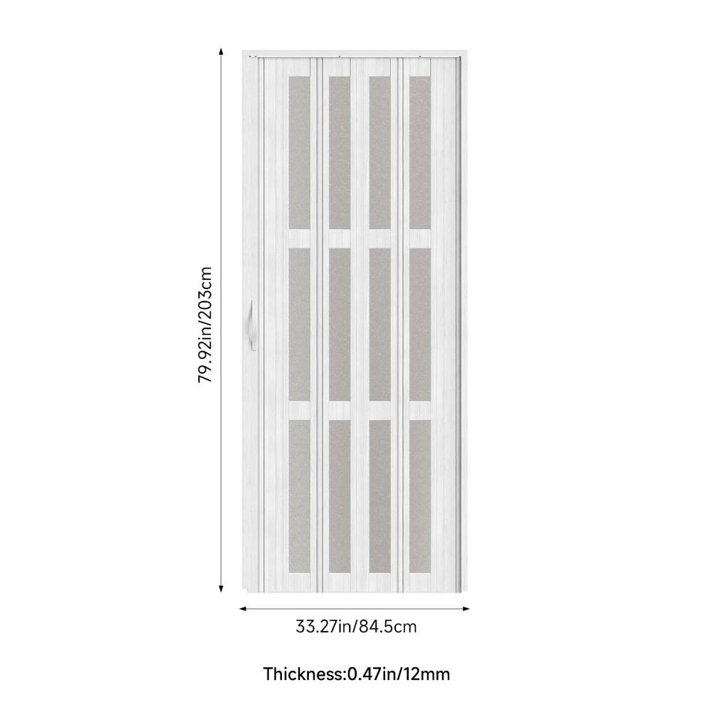 84.5cm W X 203cm H White Matte Wood Grain Folding Door With Glass Panels
