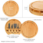 BlauKe Bamboo Cheese Board And Cheese Tool Set - 25cm Round Charcuterie Board, Serving Platter - Wooden Cheese Board Gift Set