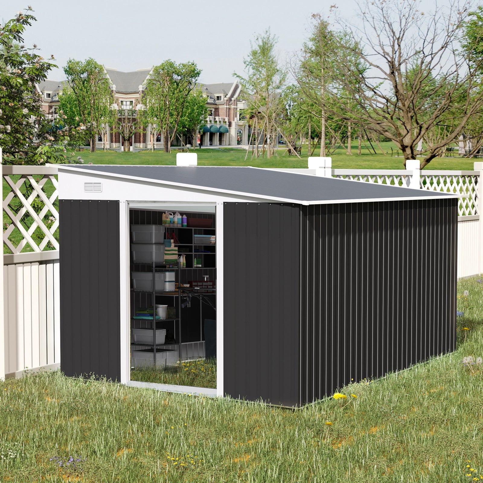 11.3x9.2ft Lean-to Metal Shed, Black