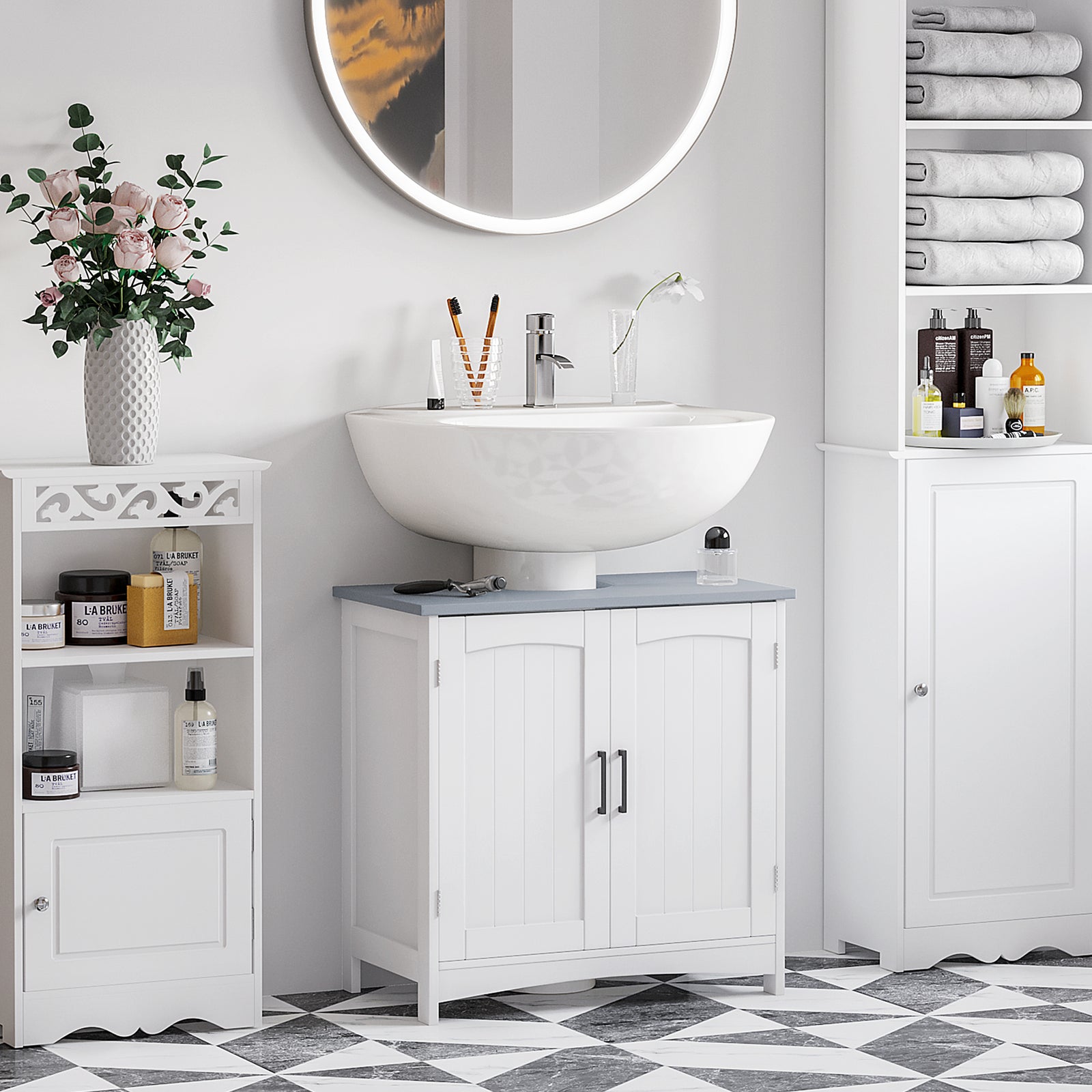 Pedestal Under Sink Cabinet, Bathroom Storage Vanity Unit