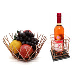 Fruit Bowl Utensil Holder Storage Basket Copper Metal Wire Slate Base