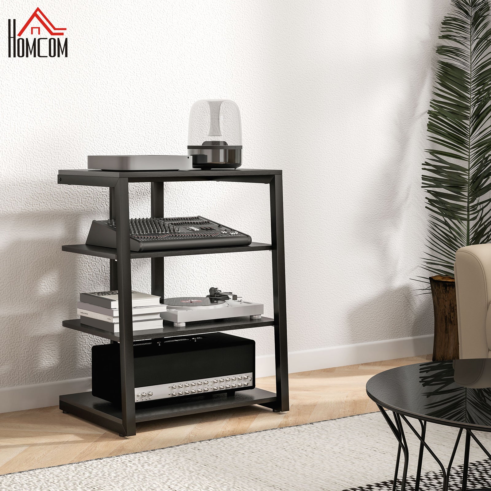 Hifi Rack Stand W/ 4-tier Power Strip | Black