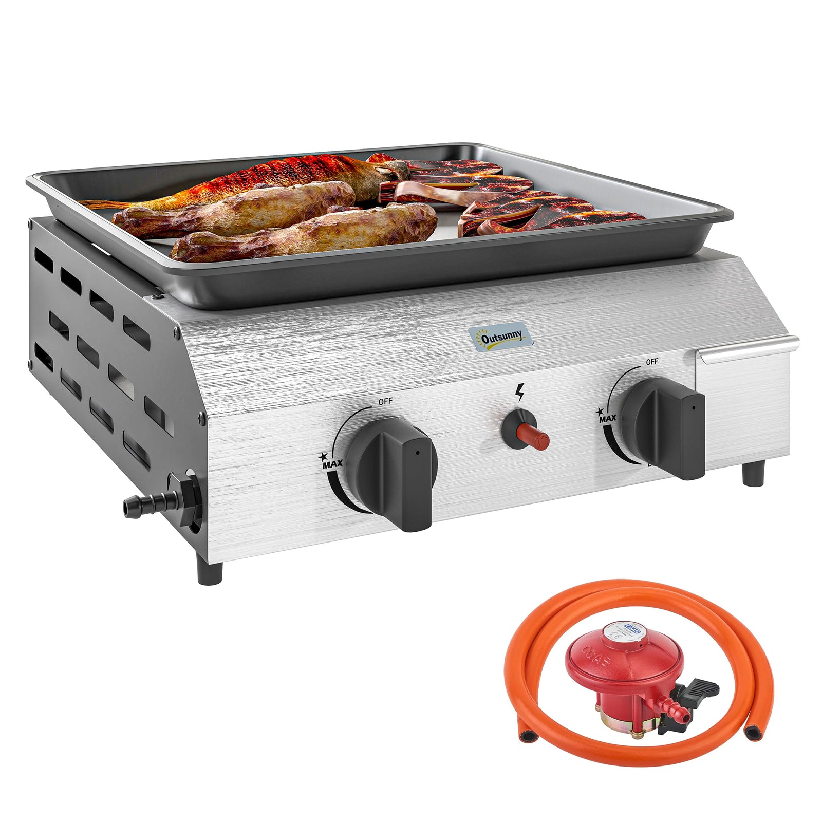 Gas Grill, Gas Bbq W/ Non-stick Griddle For Camping | Small | Silver