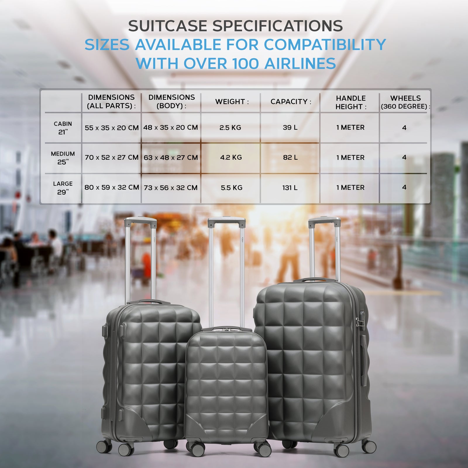 Large 29" Hard Shell Bubble Design Check-in Suitcase Hold Luggage Bag 20kg+ | Large | Anthracite