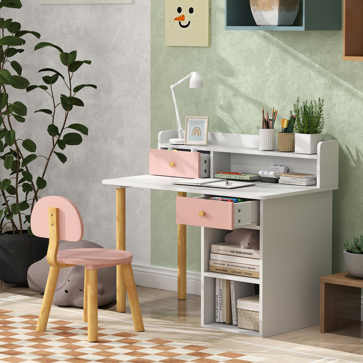 Kids Desk And Chair Set For Studying, Reading, Drawing | Pink
