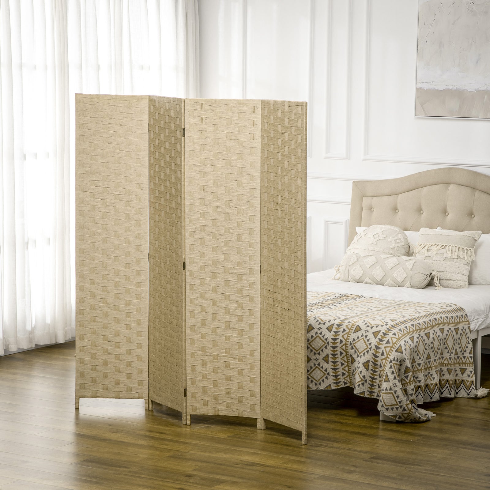 4 Panel Folding Room Dividers For Wall Privacy Screen Panels | One Size | Brown