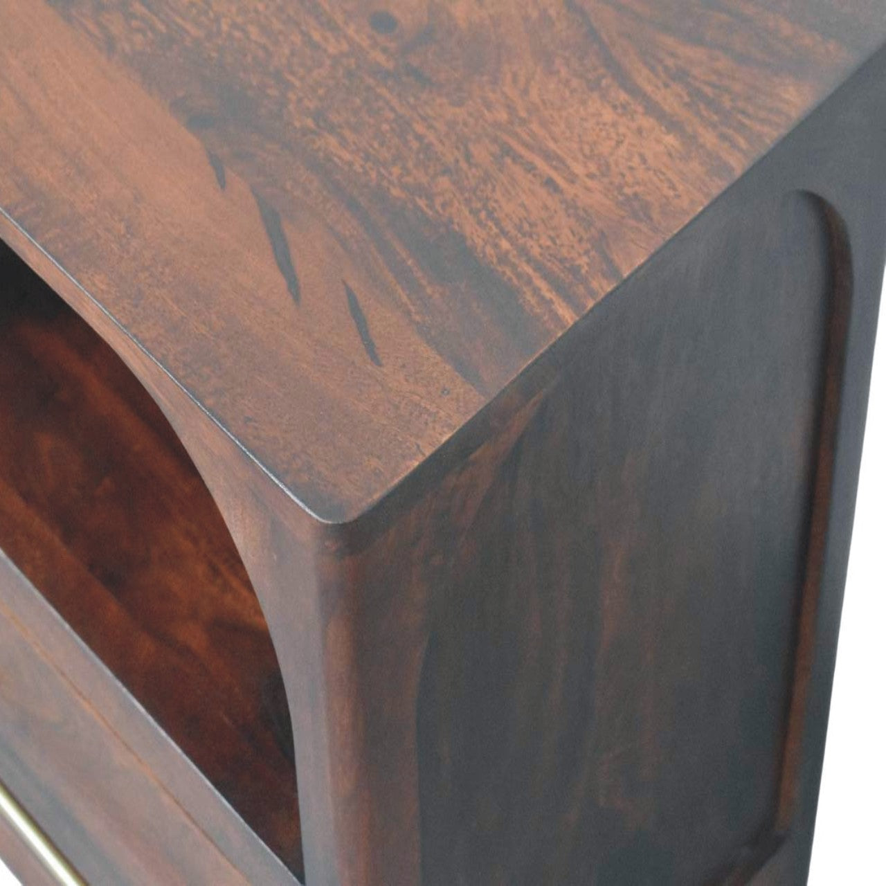 Arched Edge 1 Drawer and 1 Open Shelf Bedside, Warm Brown