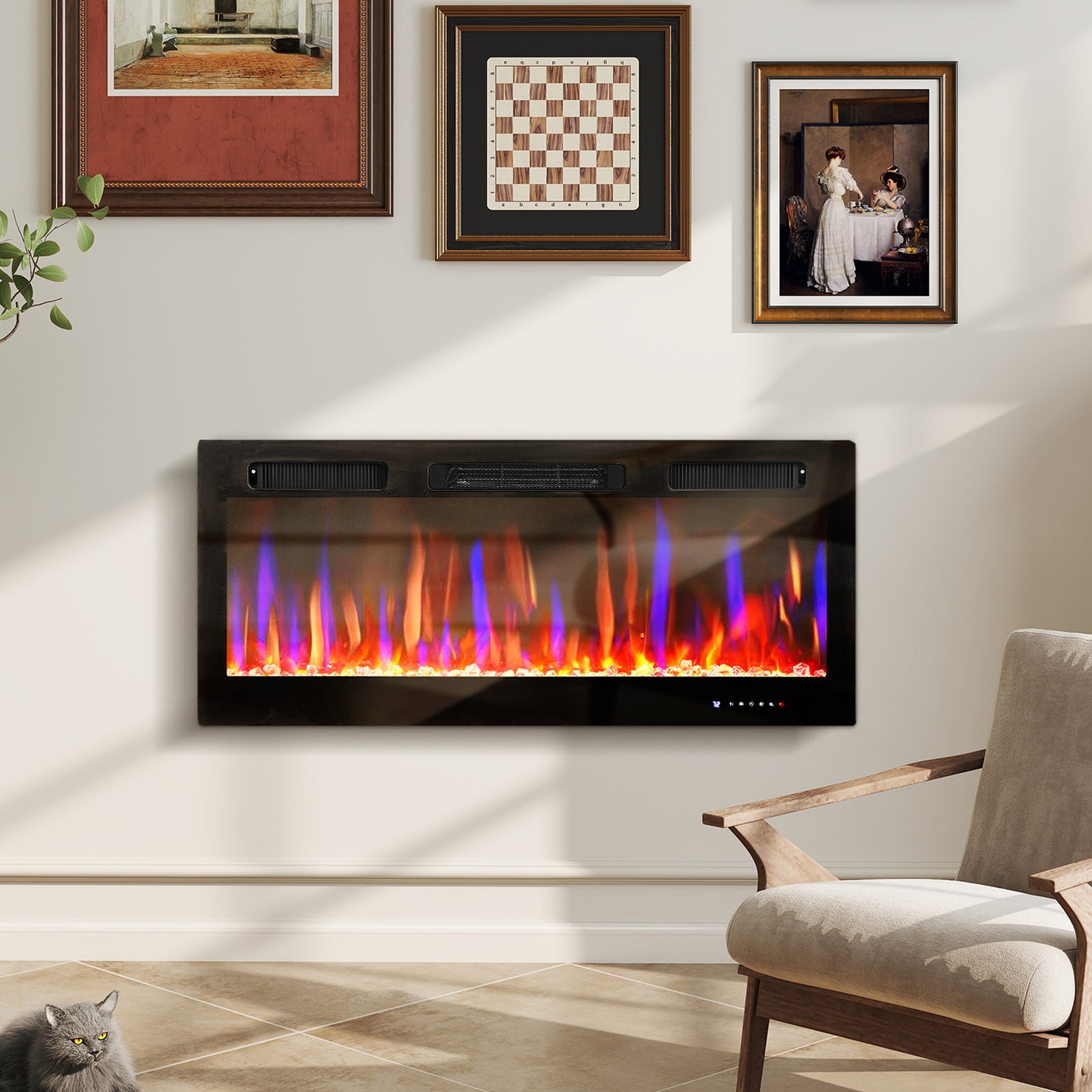 42" Wall Electric Fireplace, Slim Electric Fire, 1800w, Black