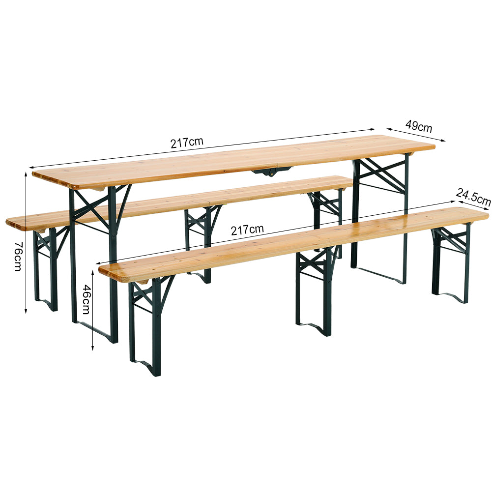 3-piece Outdoor Wooden Foldable Table Benches Set