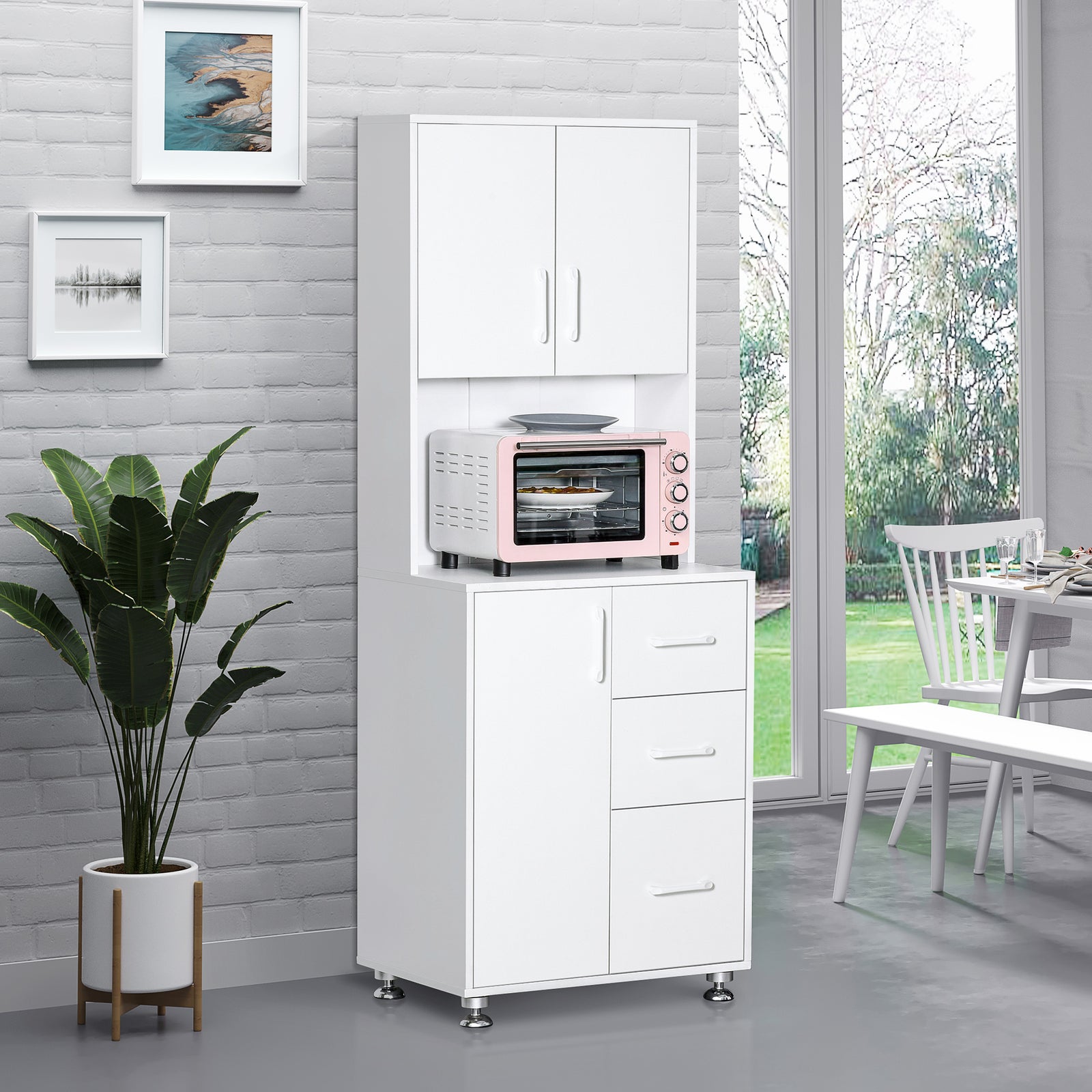 Modern Kitchen Pantry Cabinet Storage Cupboard W/ Countertop | White