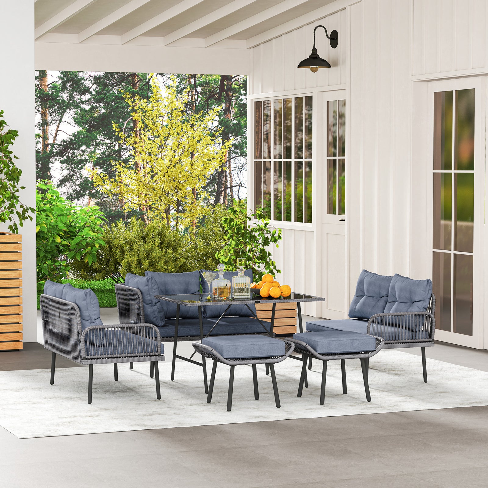 6 Piece Rattan Set, 8 Seater Corner Sofa