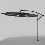 3 M Banana Patio Umbrella Cantilever Garden Parasol With Solar-powered 32 Led Lights, Crank For Opening Closing Without Base | One Size | Dark Gray