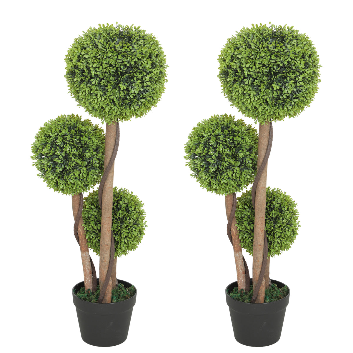 HOMCOM Artificial Plants Boxwood Ball Topiary Trees Set Of 2 Indoor Outdoor