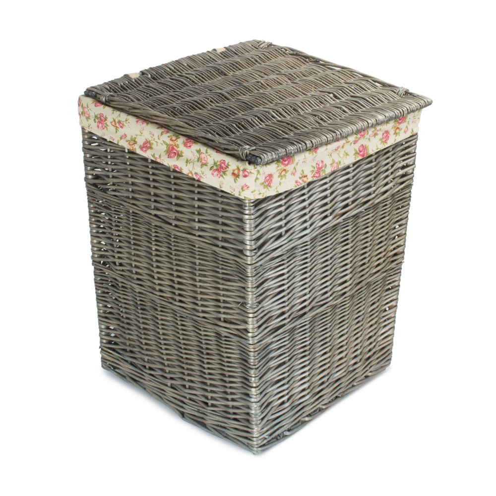 Antique Wash Wicker Square Laundry Basket With Rose Lining | Set of 2 | Pink