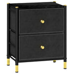 Pu Leather Bedside Table With 2 Drawers, Black