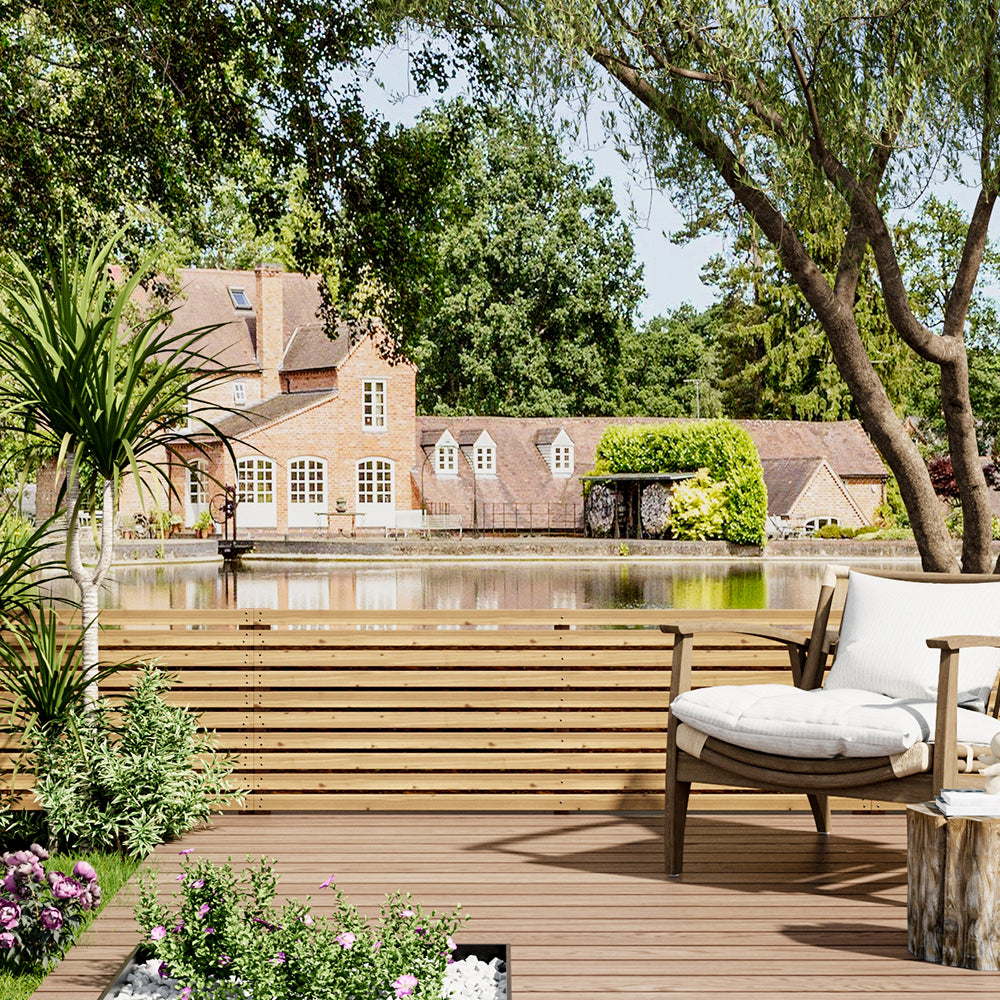 180cm W X 60cm H Garden Privacy Wooden Fence Panel, Solid Pine Slatted Outdoor Fence With Water-based Finish