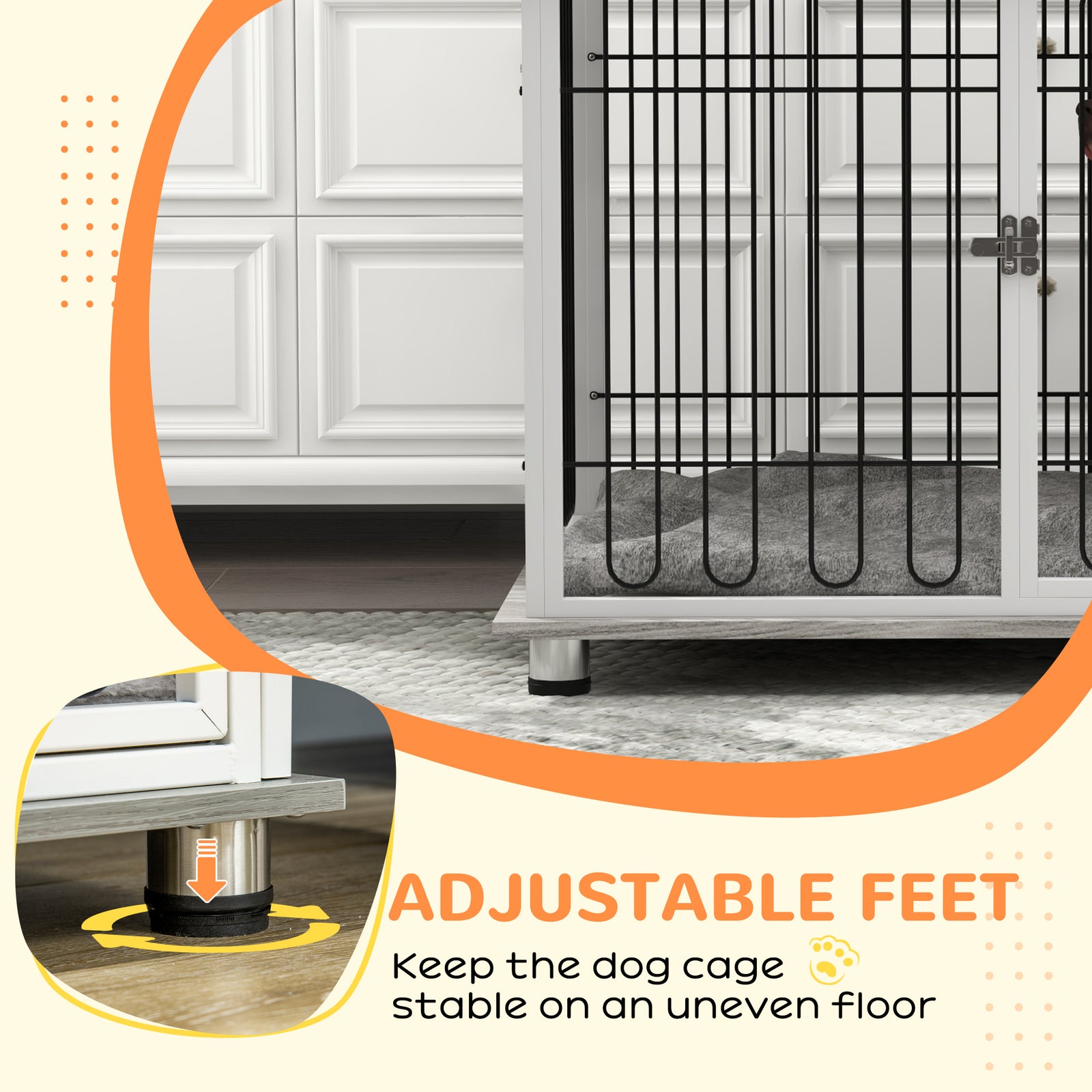 Dog Crate Indoor W/ Washable Cushion - Grey