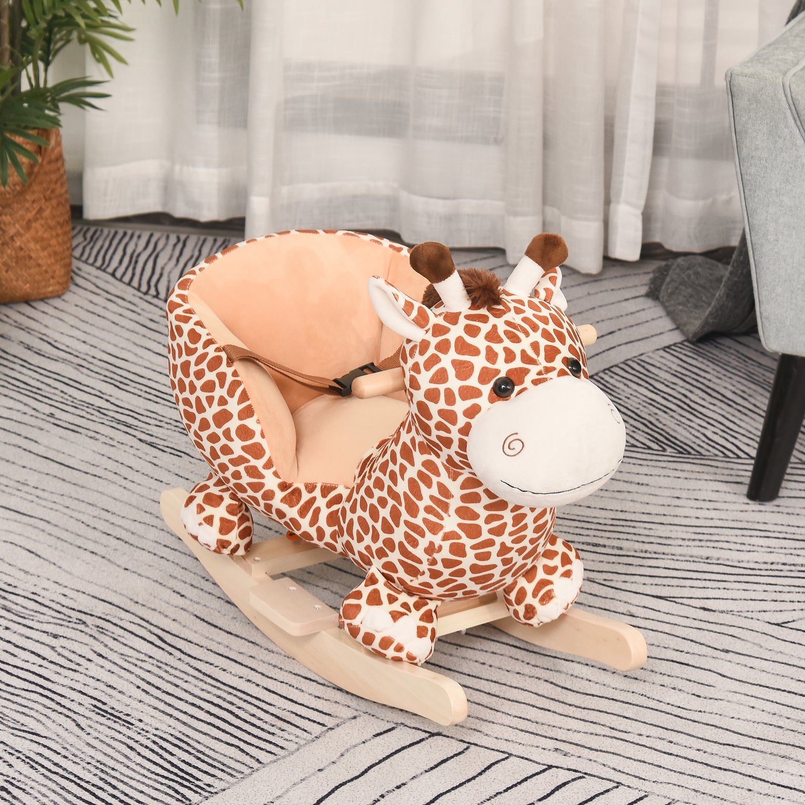 Baby Rocking Horse Kids Ride On Giraffe Plush Toy W/ 32 Song Seat Belt