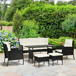 Rattan Garden Furniture Set W/2 Armchairs Sofa 2 Footstools | White