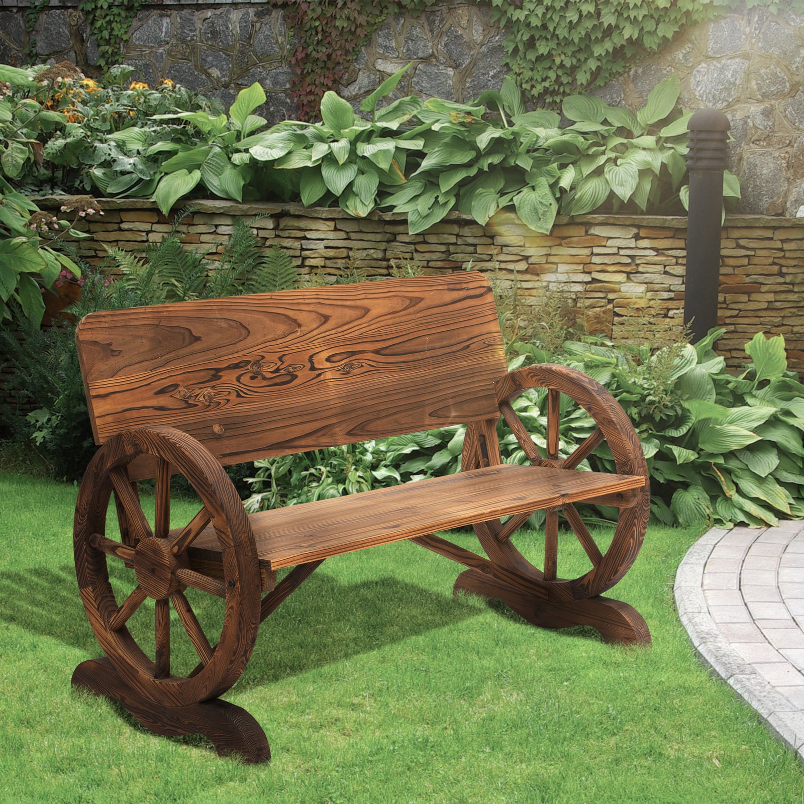 Garden Wagon Wheel Bench Outdoor