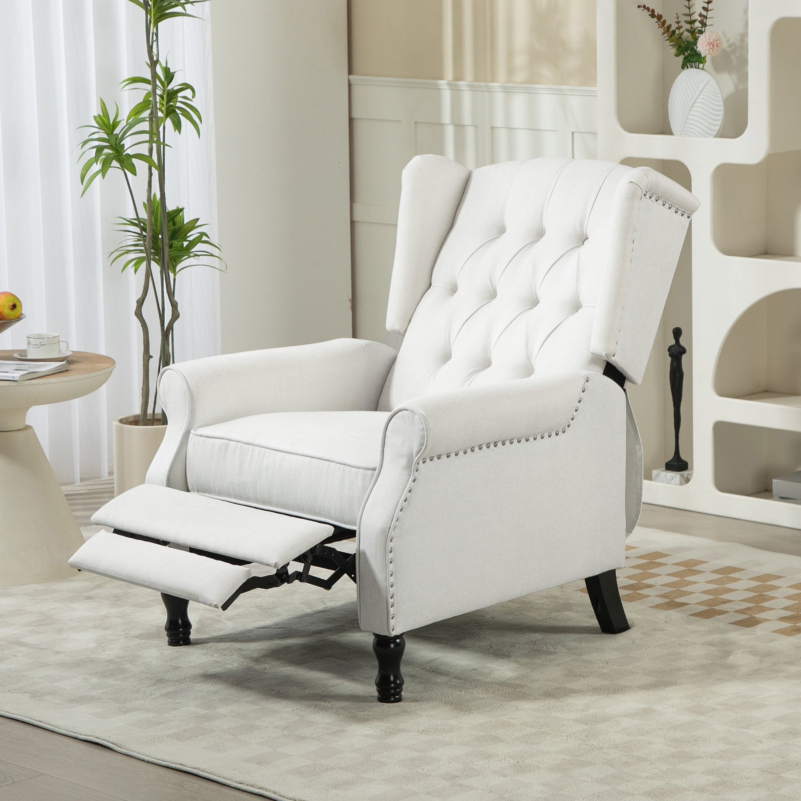 Manual Reclining Armchair W/ Footrest | Cream