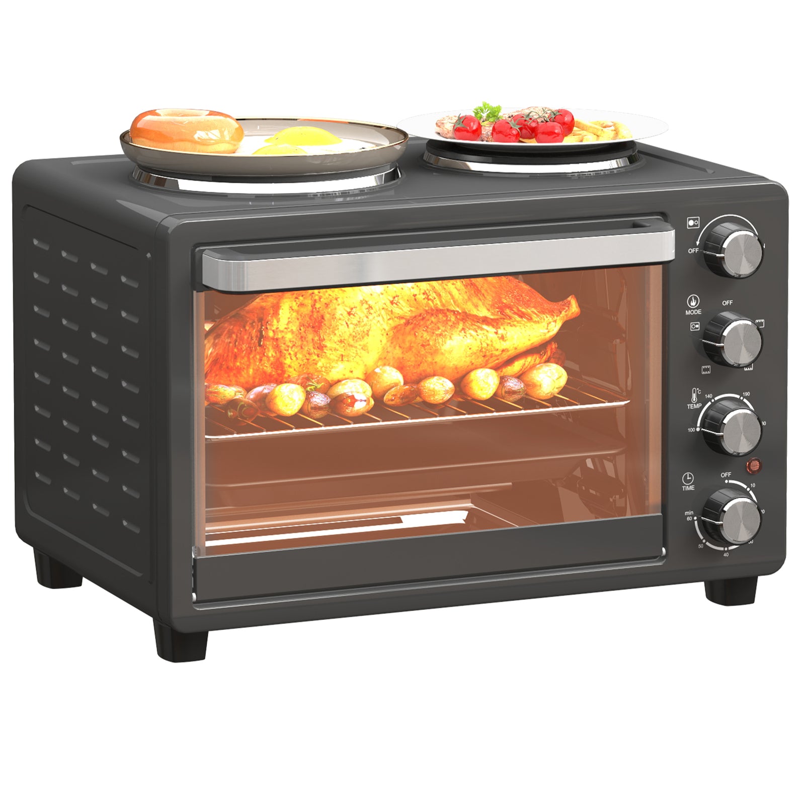 28l Countertop Toaster Oven With 2 Hot Plates, Grill, Roast